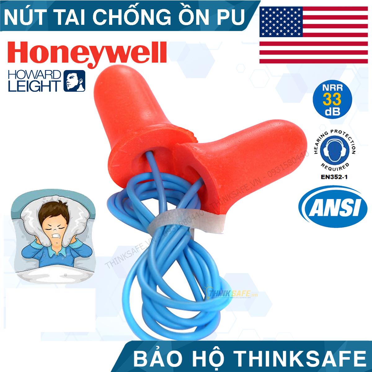 Nút tai chống ồn Honeywell MAX30 chất liệu foam polyrethane mềm - có dây (cam)