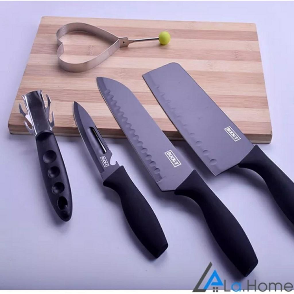 Bộ Dao 5 Món JAPAN ASAKH Bằng Thép Không Gỉ Đen Nhám Cao Cấp
