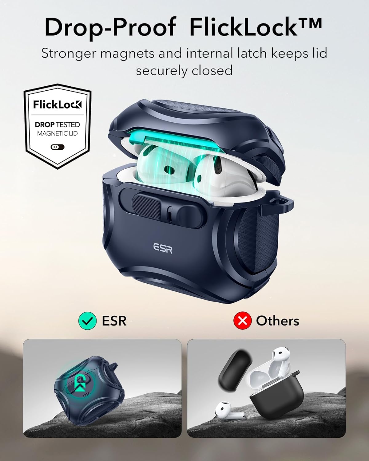 Bao Case ESR Cyber FlickLock Case with HaloLock cho Airpods 4 - Hàng Chính Hãng