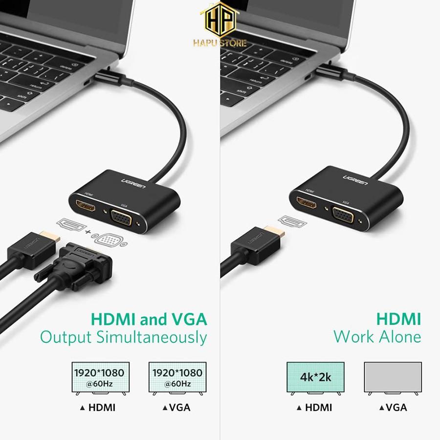 Cáp chuyển Type-C to HDMI và VGA Ugreen 50738 chính hãng - Hàng Chính Hãng