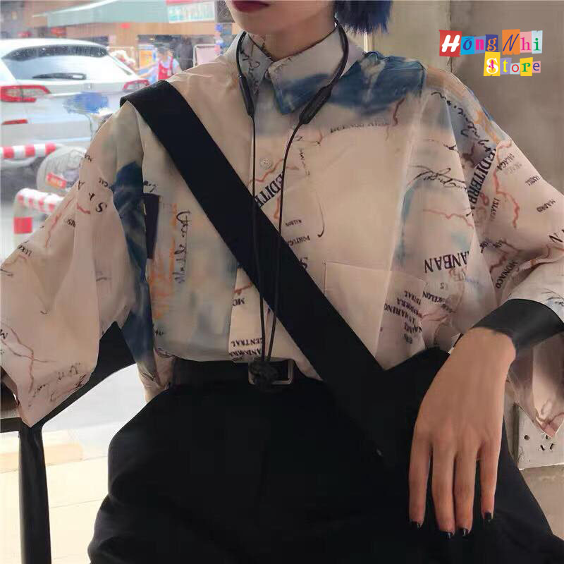Áo Sơ Mi Hoạ Tiết Tay Lỡ Dáng Rộng,Sơ Mi Tay Lửng Unisex - MM