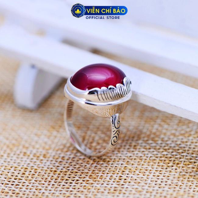 Nhẫn bạc nữ Lông vũ đá Corondum hồng chất liệu bạc Thái 925 thời trang phụ kiện trang sức nữ Viễn Chí Bảo N000474