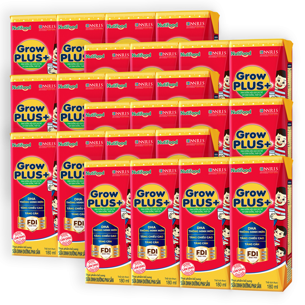Combo 6 Lốc Sữa bột Pha Sẵn GrowPLUS+ Suy Dinh Dưỡng (đỏ) - Hộp 180ml (Lốc 4 hộp)