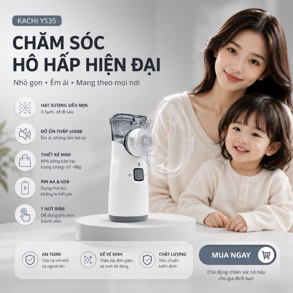 Máy Xông Khí Dung Cầm Tay Kachi YS35: Giải Pháp Hô Hấp Linh Hoạt Mọi Lúc, Mọi Nơi - hàng chính hãng