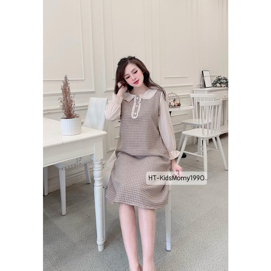 Váy Bầu Công Sở, Đầm Bầu Thu Đông Phối Trắng