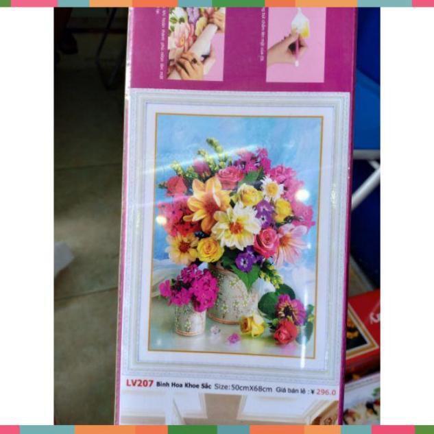 Tranh đính đá Bình hoa tuyệt đẹp kt 50*68cm
