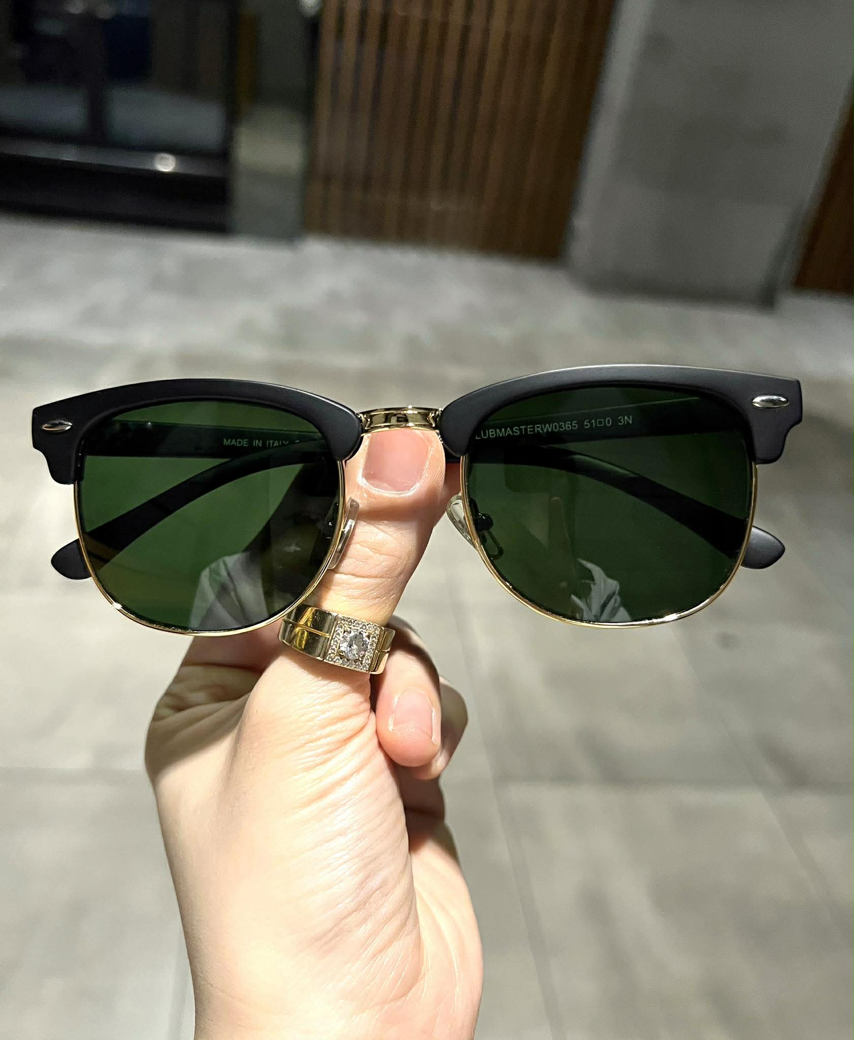 Kính râm nửa viền CLubmaster Mắt xanh thủy tinh + Tặng kèm phụ kiện cao cấp