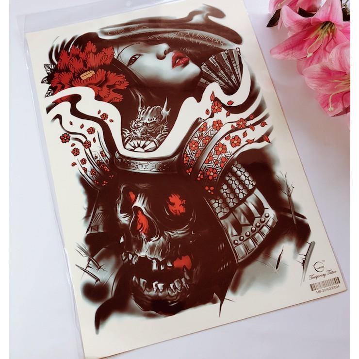 Hình xăm dán cô gái nhật kín lưng màu 34x48cm- quà tặng kèm bắp tay tattoo 15x21cm