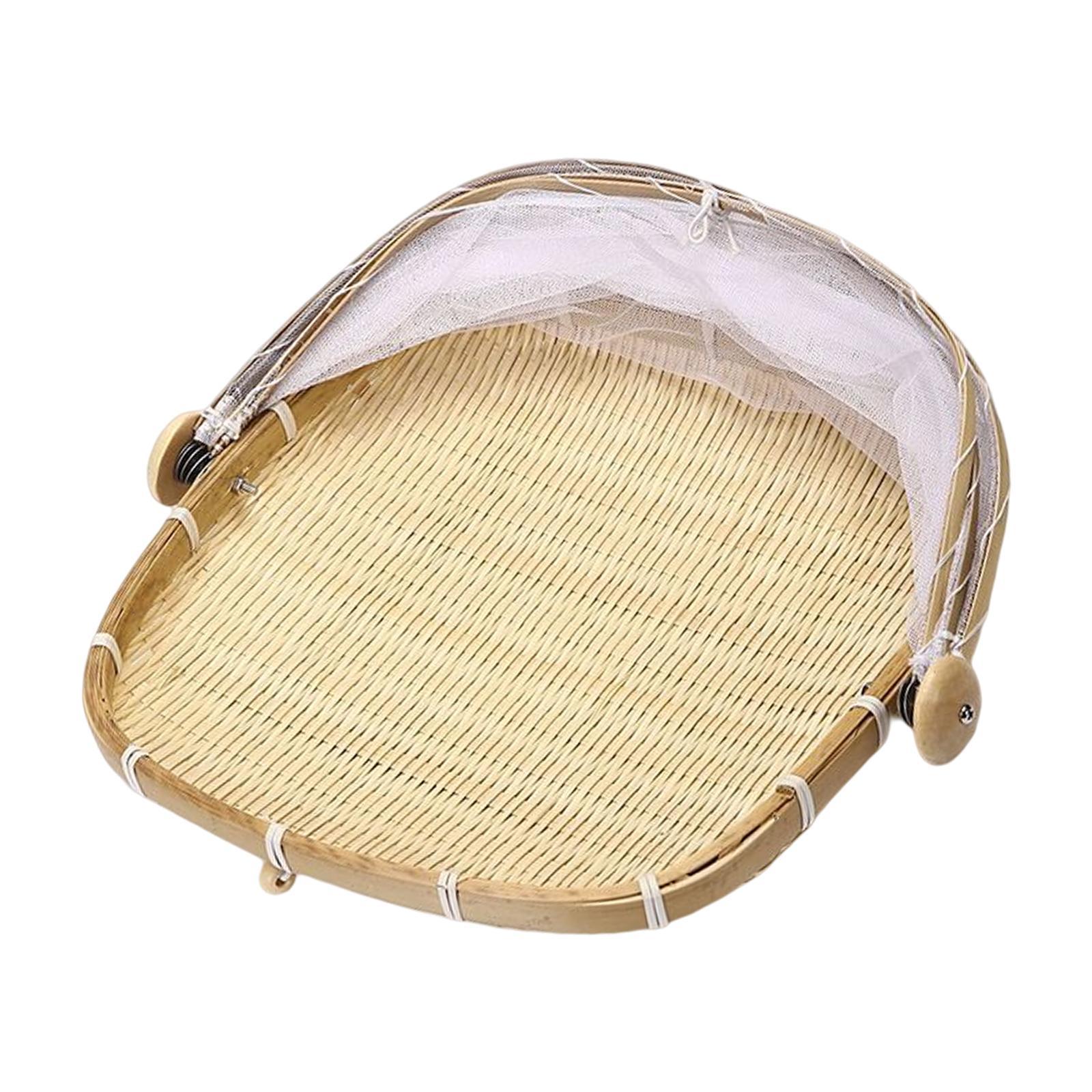 Food Serving Tent Basket Food Storage Basket with Mesh Gauze Cover for Fruit