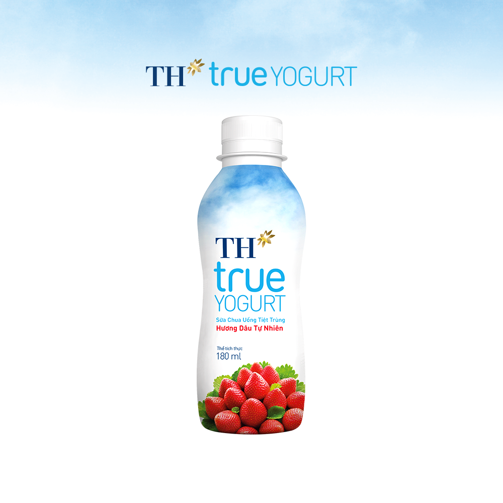 Thùng 48 chai sữa chua uống tiệt trùng hương dâu tự nhiên TH True Yogurt 180ml (180ml x 48)