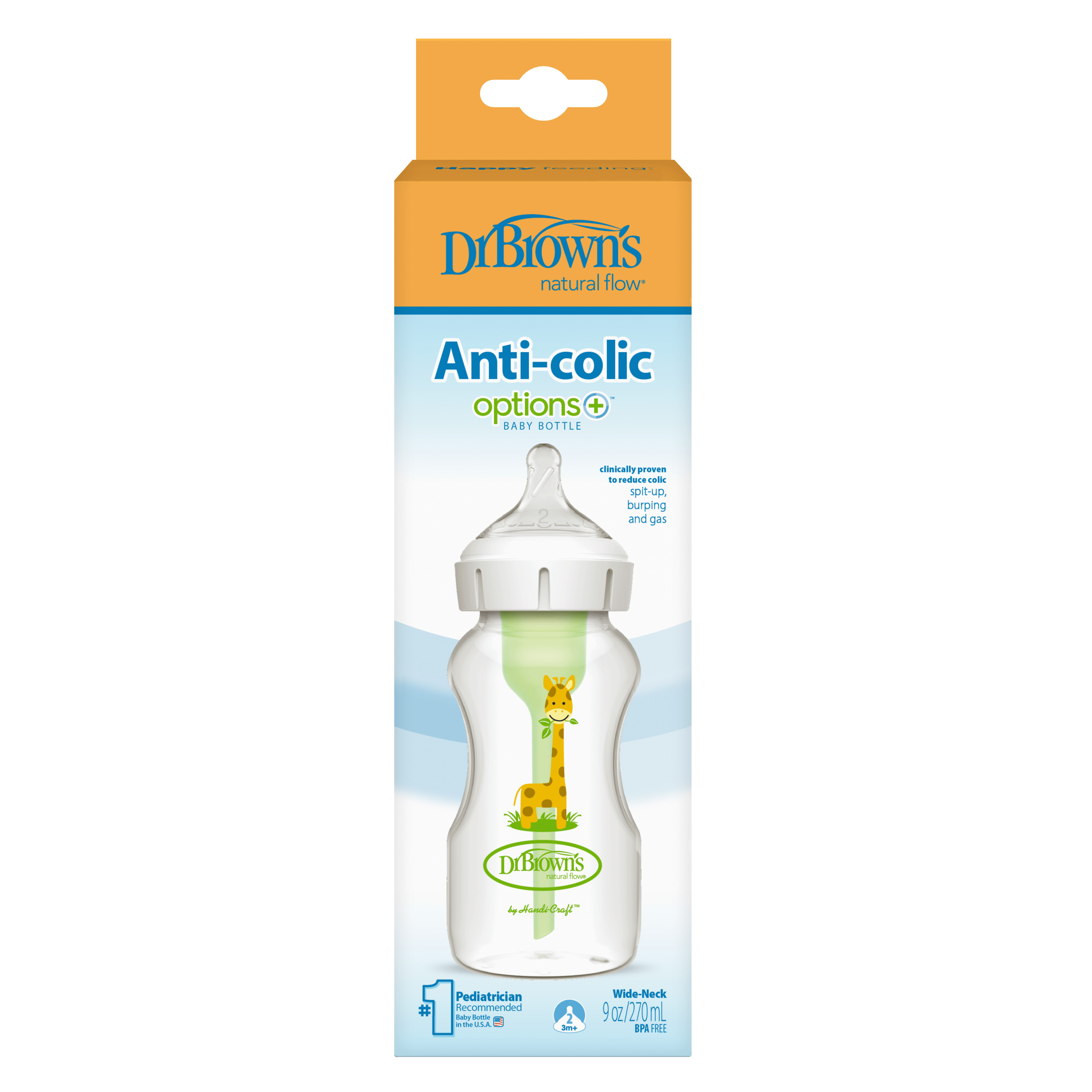 Bình sữa Dr.Brown’s cổ rộng Options Plus, nhựa PP, 270ml