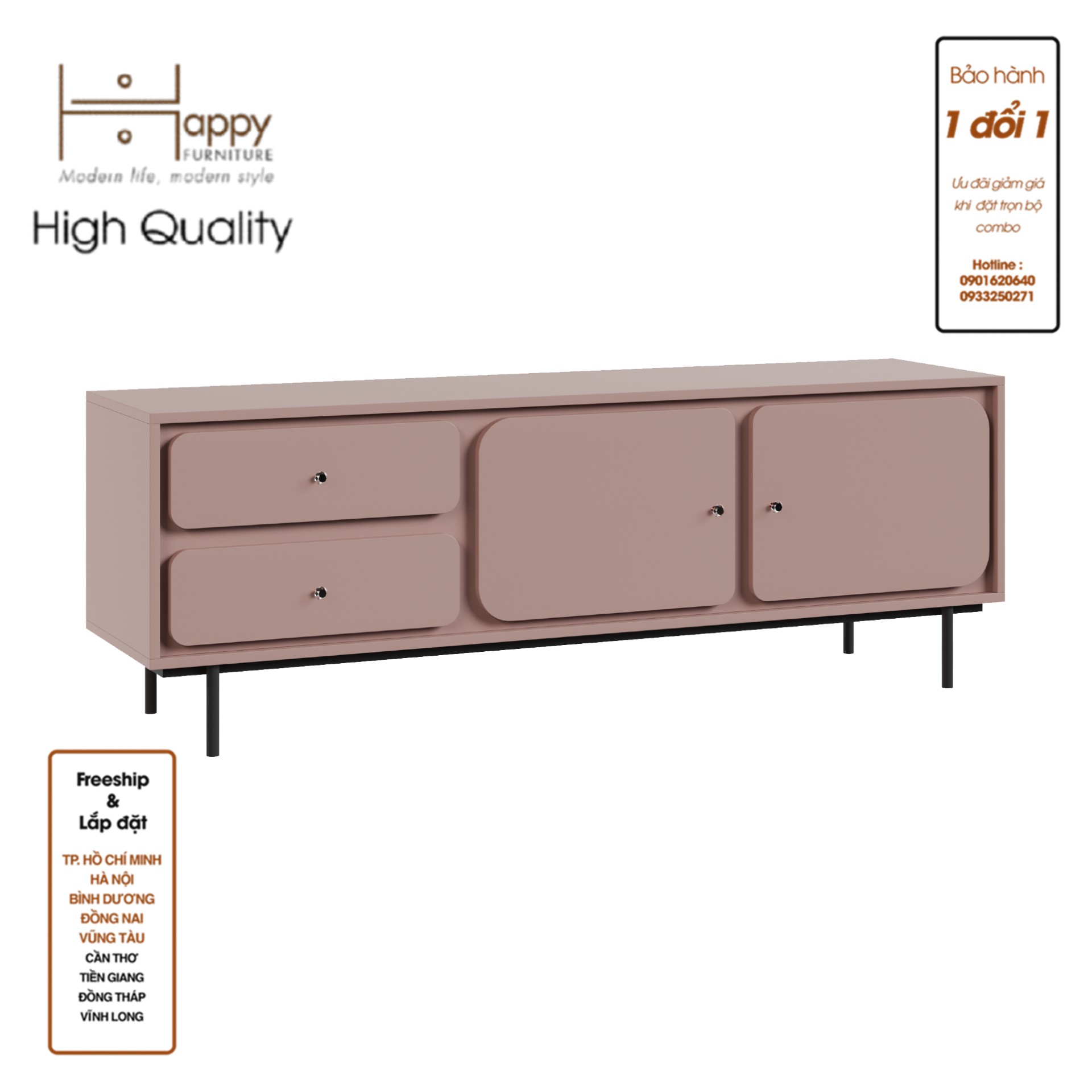 [Happy Home Furniture] SWEETY , Tủ TV 2 cánh mở - 2 ngăn kéo - chân sắt , 160cm x 40cm x 56cm ( DxRxC), KTV_016