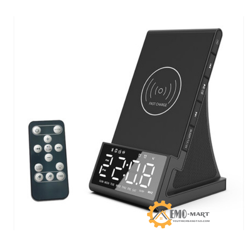 Đồng Hồ Báo Thức Kiêm Sạc Nhanh Không Dây Cao Cấp, Loa Bluetooth Để Bàn