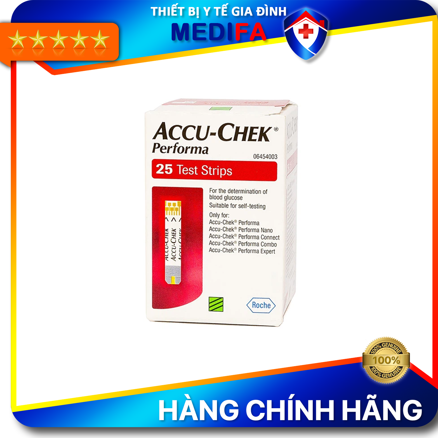 Hộp 25 Que Thử Đường Huyết Accu-Chek Performa Có Nắp Nhựa Hút Ẩm Hạn Chế Việc Hỏng Que Thử