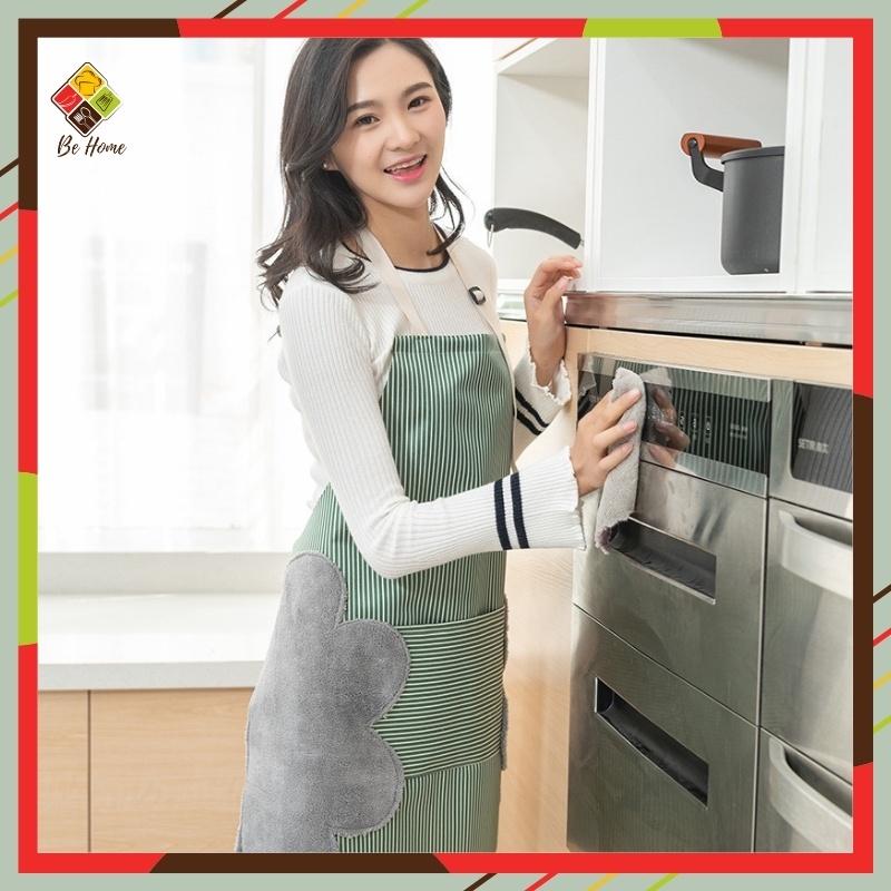 Tạp Dề Phong Cách Hàn Quốc Chống Thấm Nước Kẻ Sọc Có Khăn Lau Tay Bên Hông