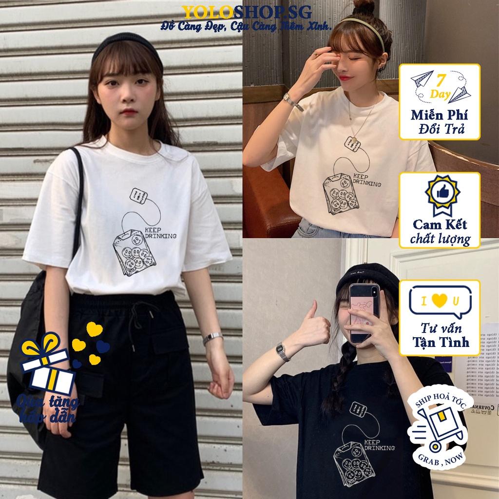 Áo thun tay lỡ KEEP DRINKING phông Unisex nam nữ tee oversize form rộng pull Ulzzang Streetwear Hàn Quốc vải mềm