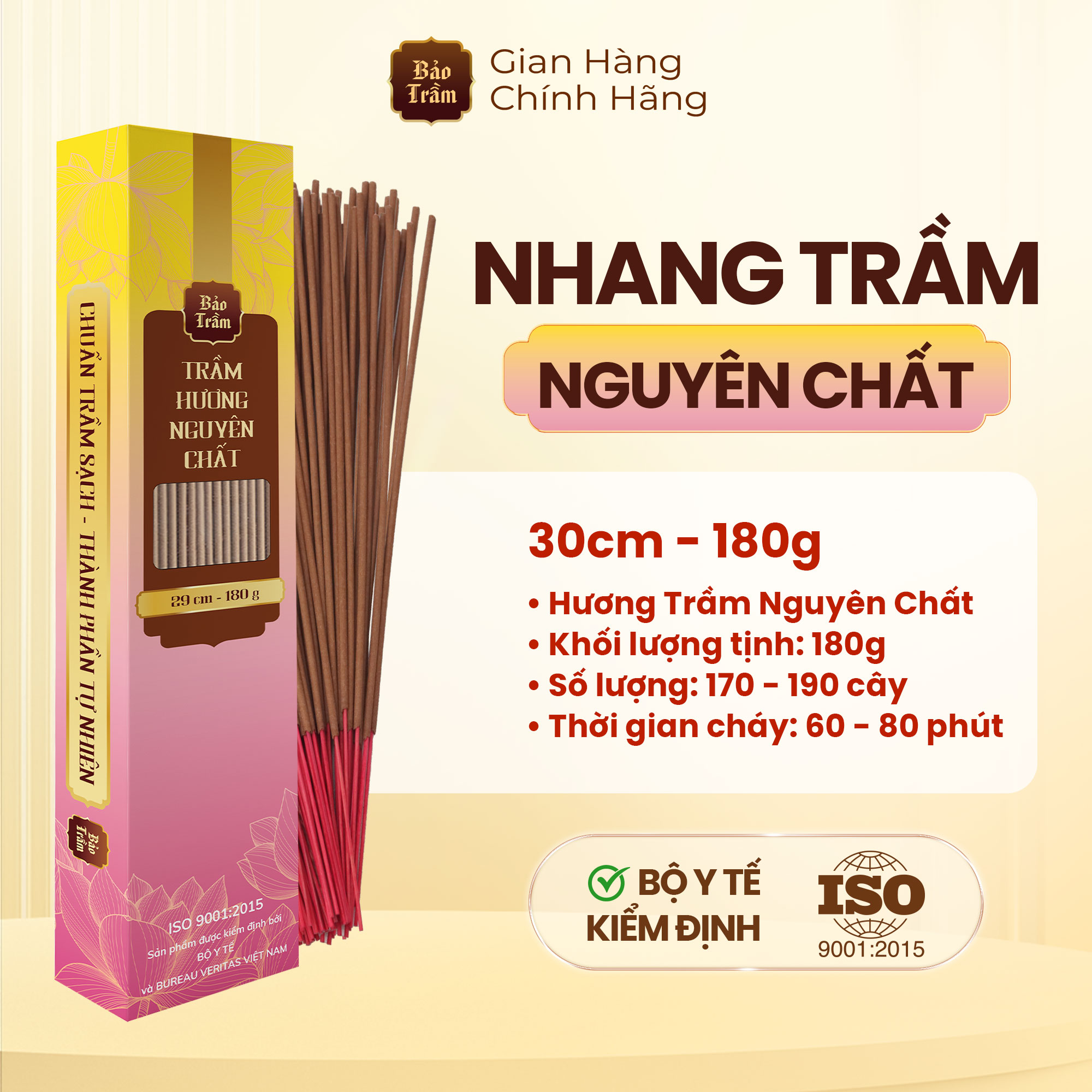 Nhang Trầm Nguyên Chất Bảo Trầm 30cm 180g | Tự Nhiên, An Toàn Sức Khỏe