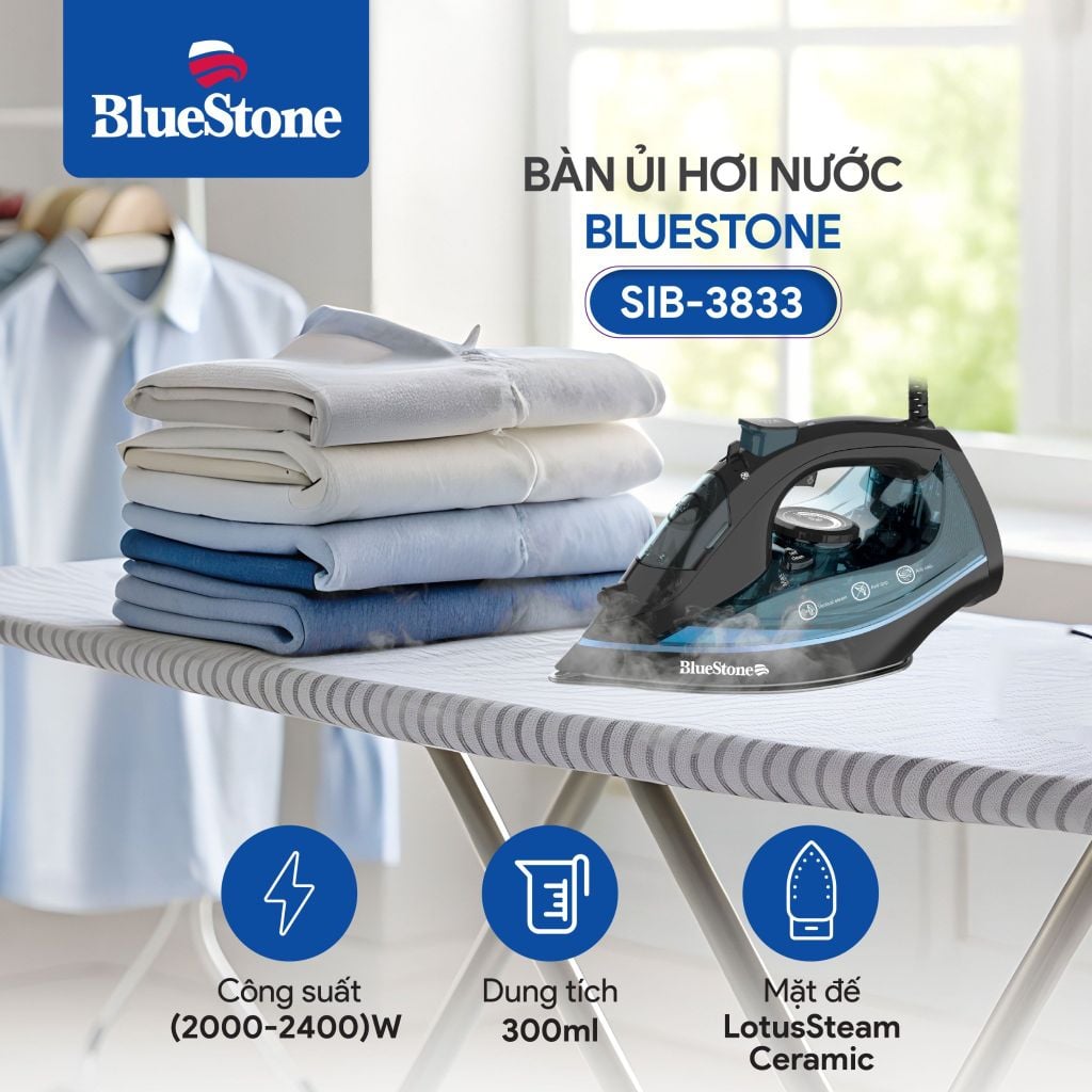 Bàn Ủi Hơi Nước BlueStone SIB-3833 300ml 2400W - Hàng chính hãng - Xanh đen