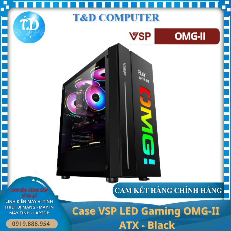 Vỏ máy tính Case VSP OMG II ATX LED Gaming (ĐEN) - Hàng chính hãng TECH VISION phân phối