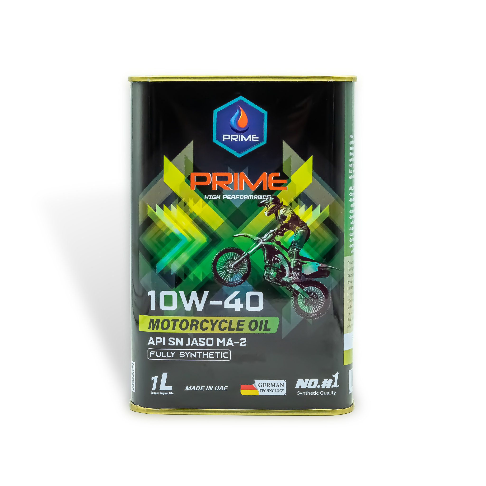 Nhớt tổng hợp toàn phần PRIME 10W40, SN, MA2, Fully Synthetic - Lon vuông 1L PRIME Lubricants Nhập Khẩu Dubai