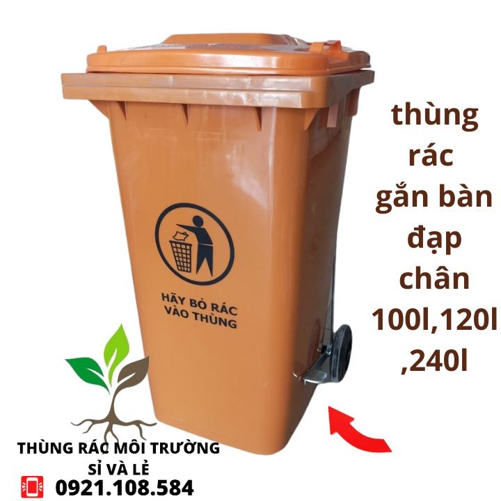 THÙNG RÁC CÔNG CỘNG ĐẠP CHÂN 240L(XANH LÁ,VÀNG,CAM)