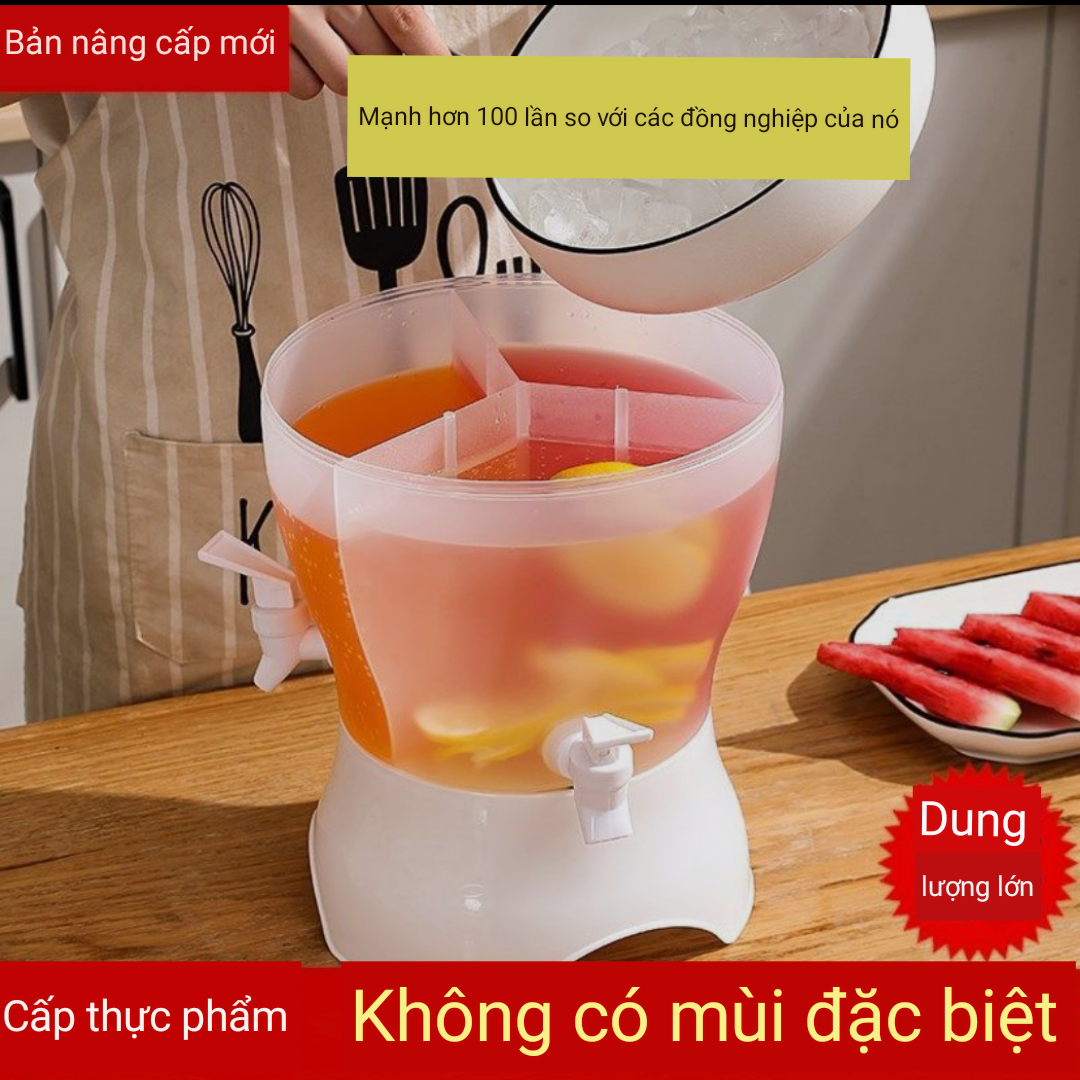 Bình đựng nước 5.2L có chân đế và xoay tròn 360 độ Bình có 3 ngăn kèm 3 vòi