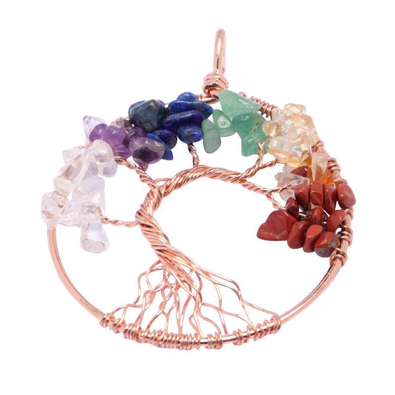 Tree of Life Pendant Crystal Necklace Gemstone Fashion Jewelry Pink