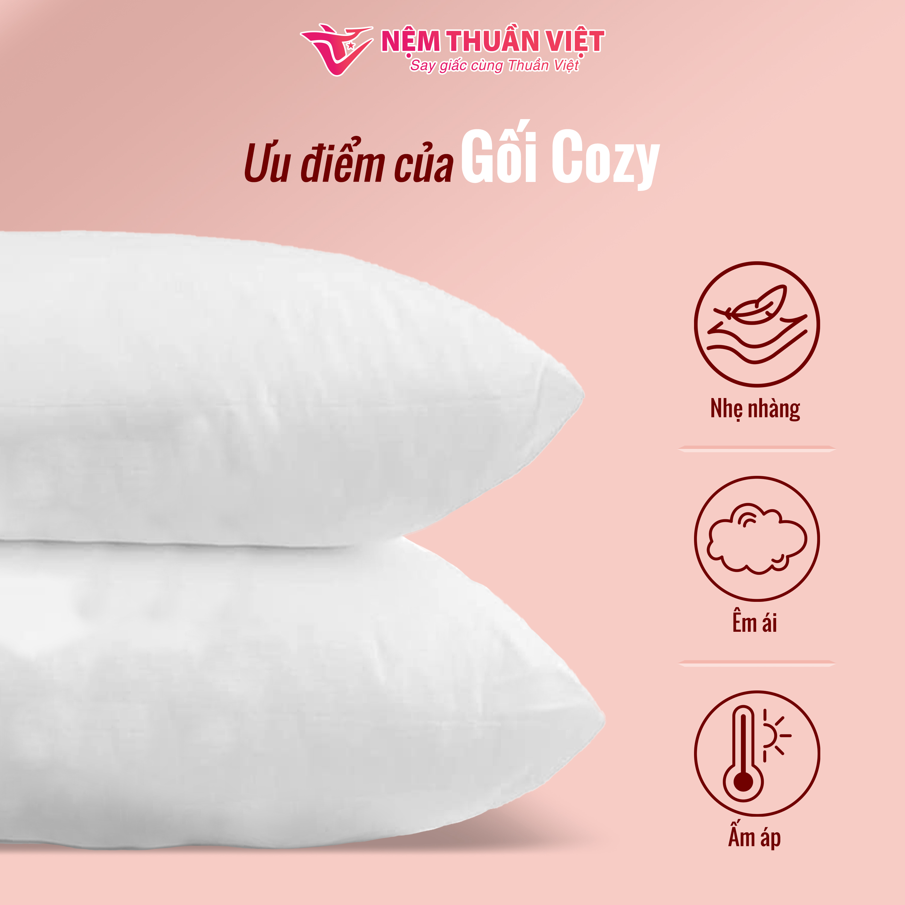 Ruột Gối Nằm Thuần Việt Cozy Trắng Cao Cấp, Êm Ái Vượt Trội, Thoáng Mát