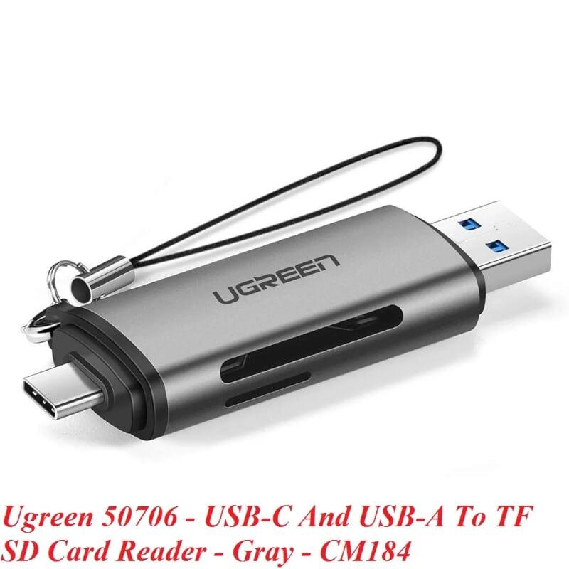 Ugreen UG50706CM185TK Màu Xám Đầu đọc thẻ nhớ TYPE C + USB 3.0 sang TF + SD - HÀNG CHÍNH HÃNG