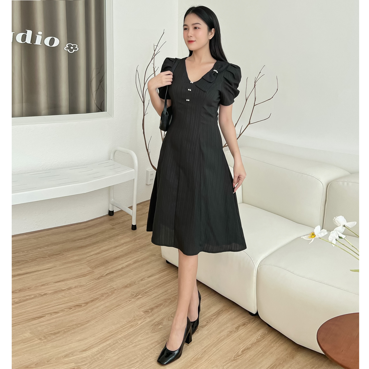 Đầm xòe 8 mảnh phối nơ xinh xỉu D094- Lady fashion - Khánh Linh Style