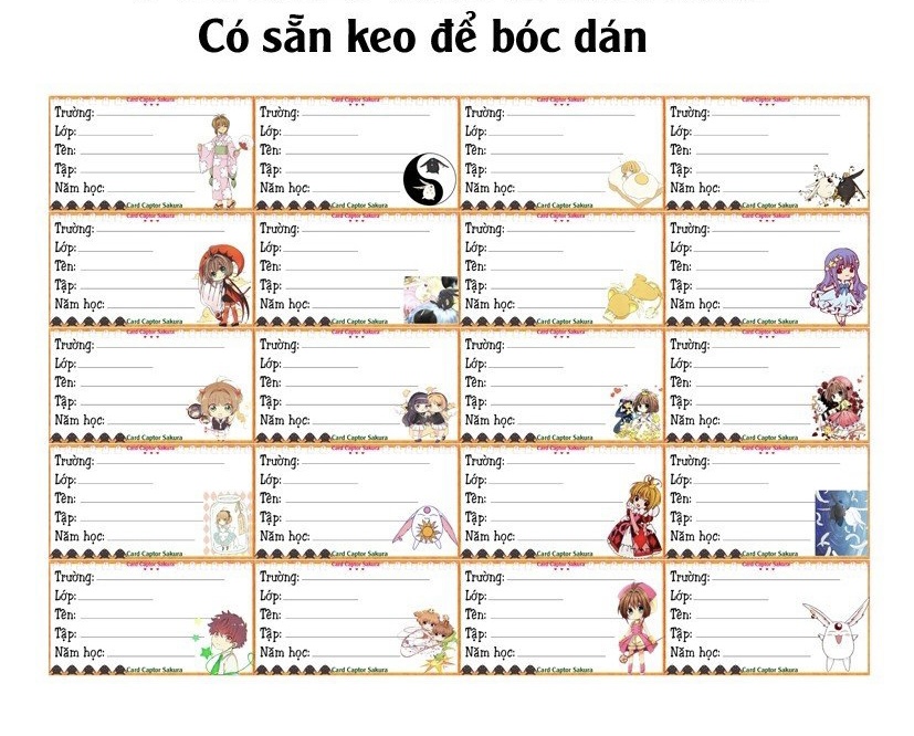 Nhãn vở cardcaptor sakura 100 nhãn khác nhau/ nhãn dán anime sakura