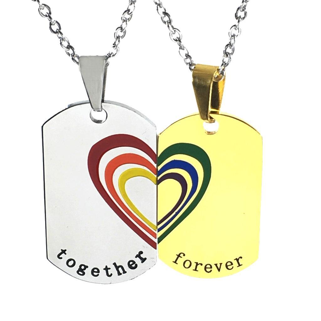 2 Pieces Stainless Steel Rainbow  Pendant Necklace