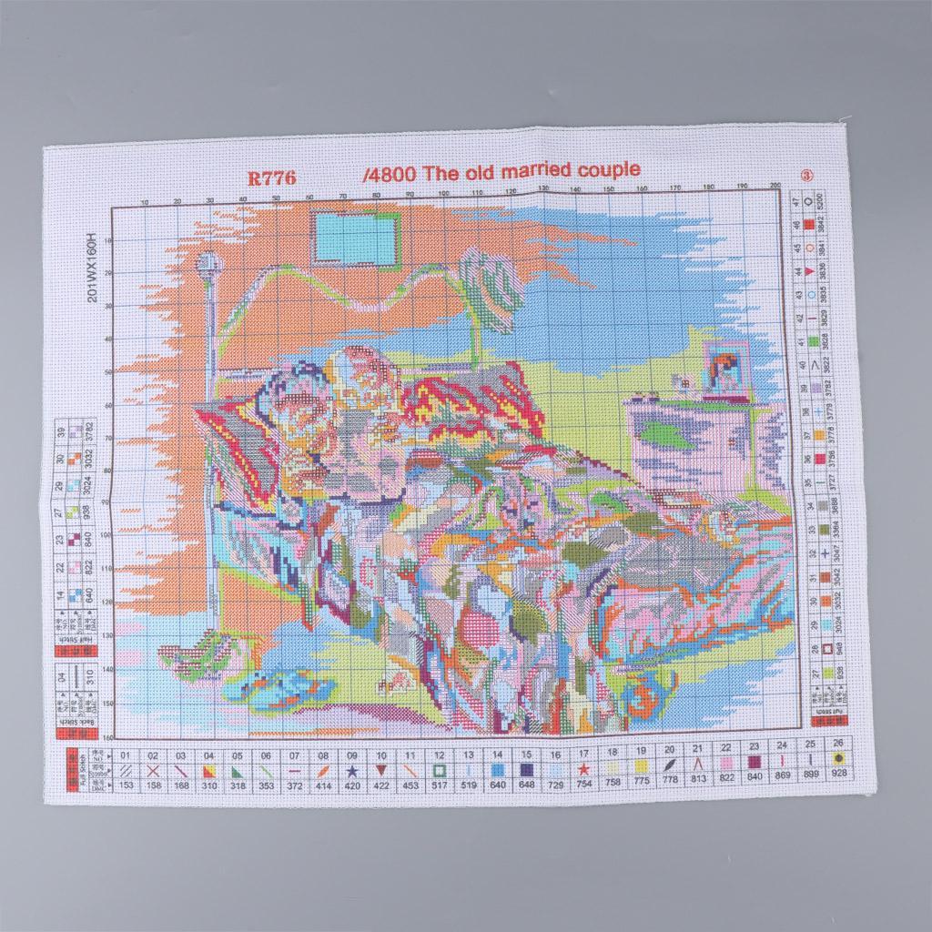 Stamped Cross Stitch Kit Old Married Couple Printed Pattern 14 Count 44x36cm