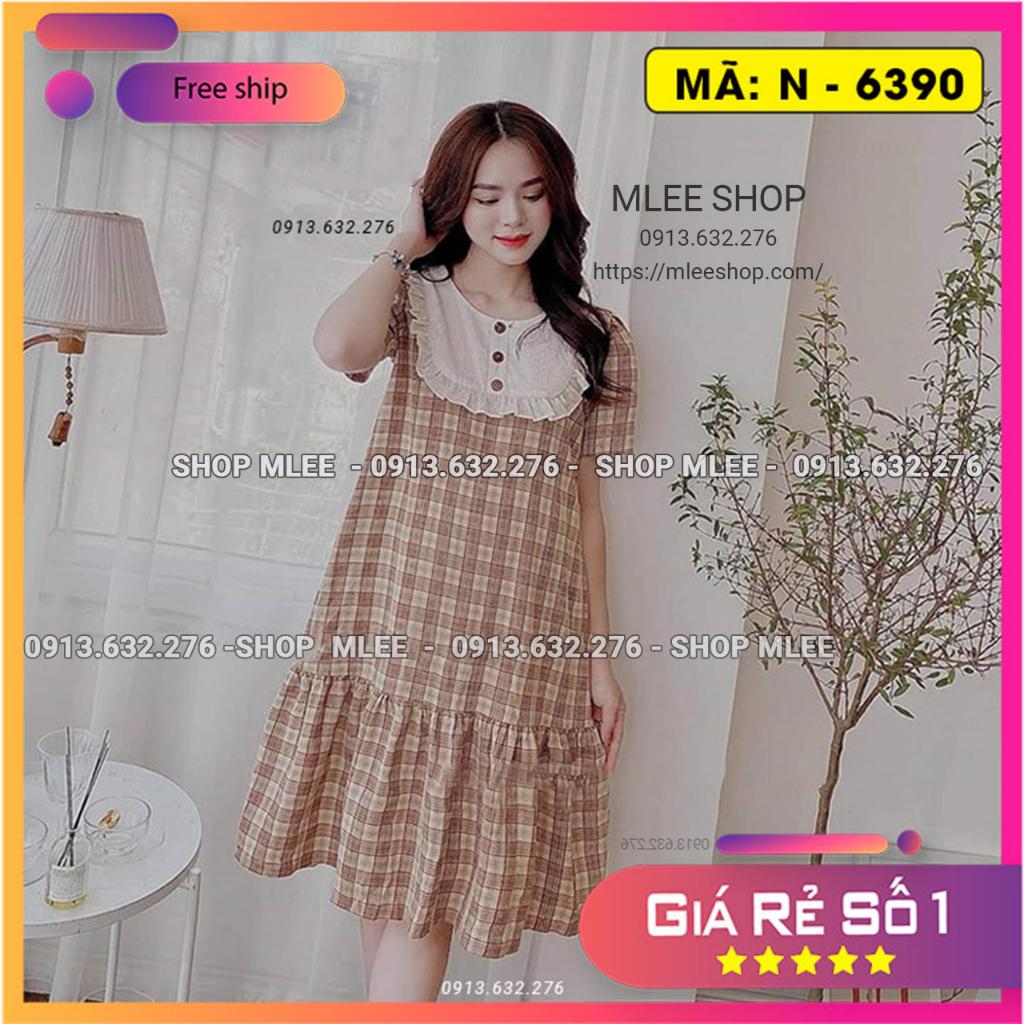 Váy bầu xinh dáng đuôi cá, đầm bầu công sở giá rẻ họa tiết kẻ caro, MLEE SHOP