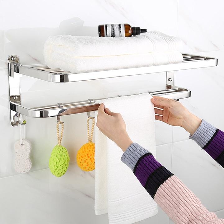 Giá Treo Khăn Inox Có Móc Gắn Tường Tiện Lợi MT11