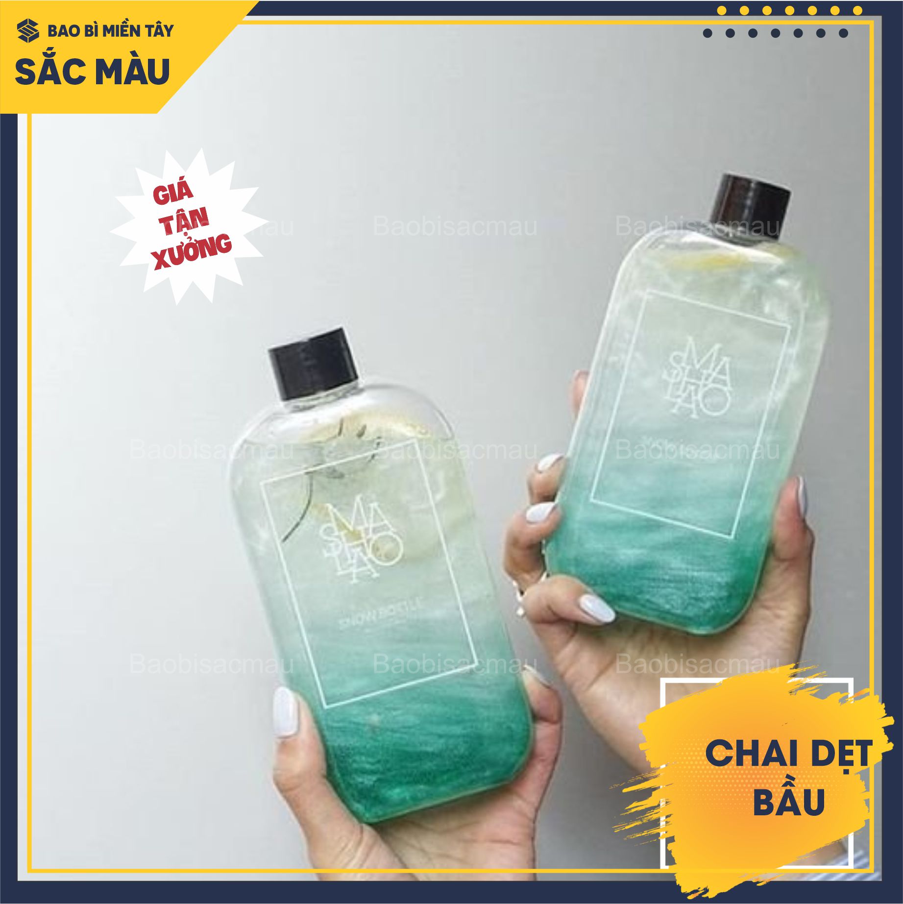 Combo 10 chai nhựa dẹt bầu 330ml đựng trà sữa, nước ép, chai dày, chắc chắn...