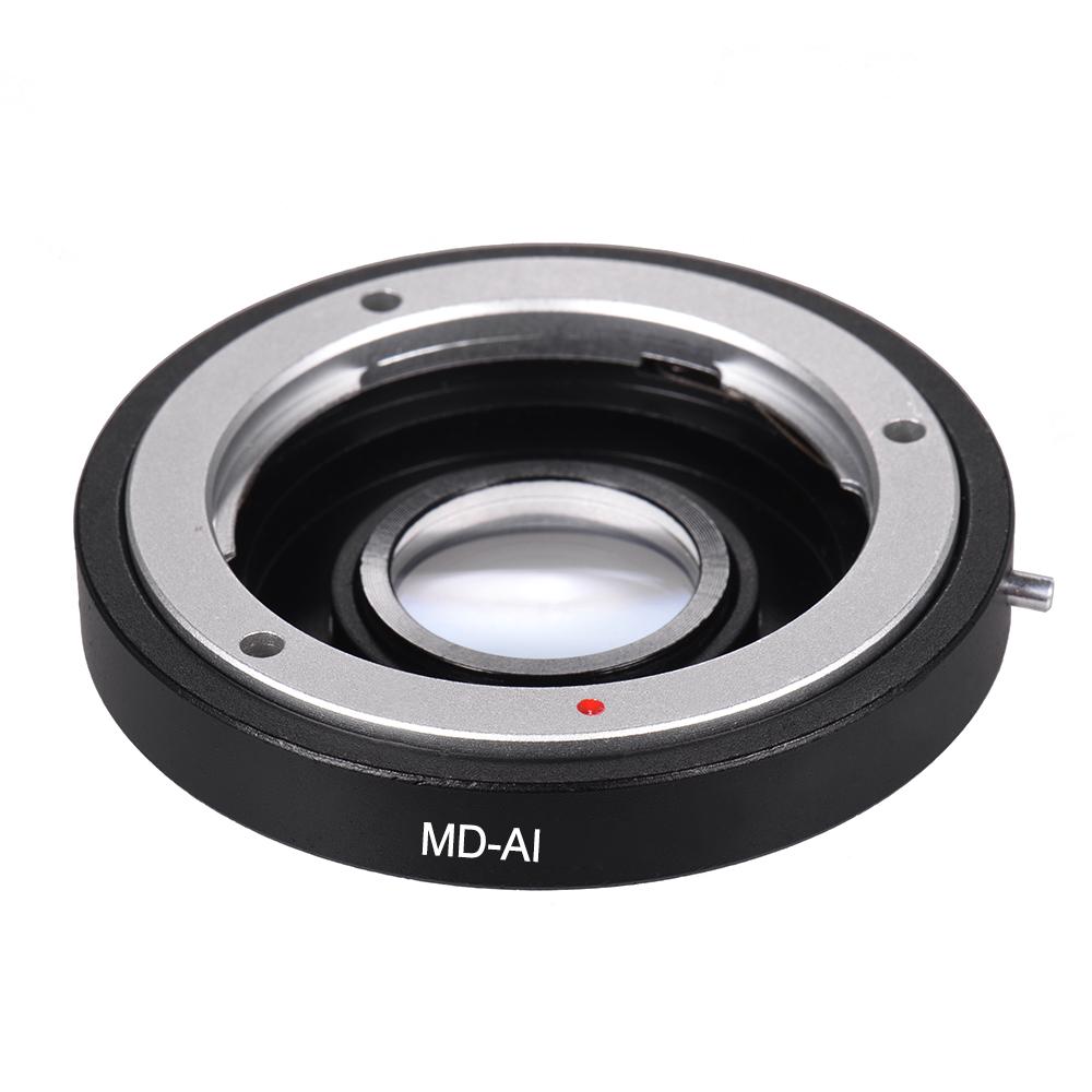 MD-AI Lens Mount Adapter Ring with Corrective Lens for Minolta MD MC Mount Lens to Fit for Nikon AI F Mount Camera for