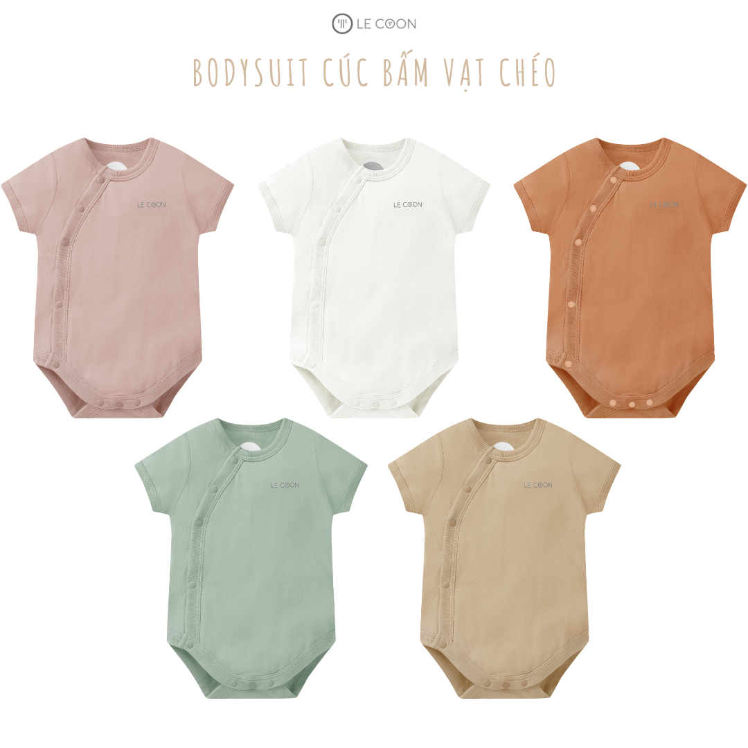 LE COON | Bodysuit Cúc Bấm Vạt Chéo Cộc Tay | Vải COOL mỏng mát | 0-12 tháng