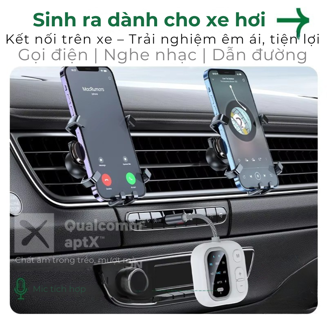 Bộ Thu Và Phát Âm Thanh Bluetooth aptX HiFi AUX 3,5mm Cho TV, PC, Xe Hơi, loa Bluetooth Và Tai Nghe J5S - Hàng Nhập Khẩu