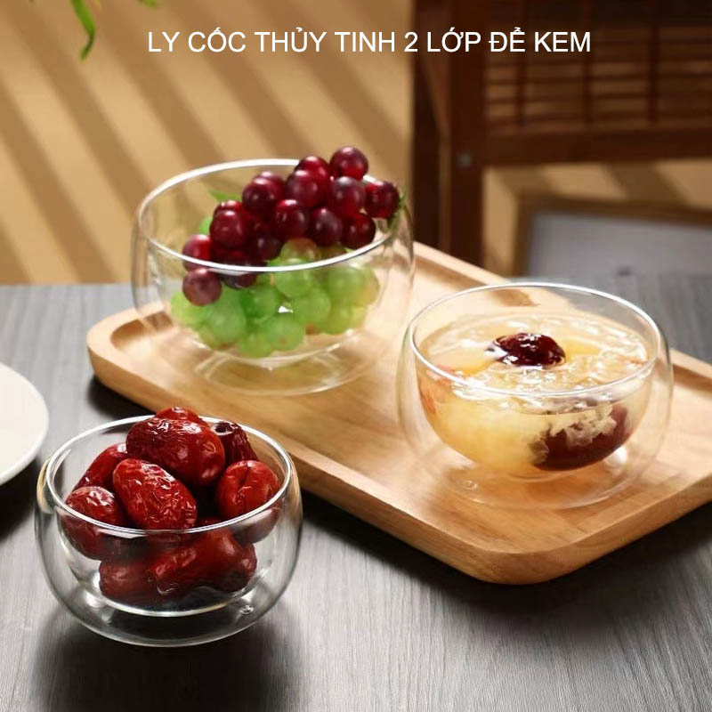 01 Cốc ly thủy tinh 2 lớp chuyên dùng ăn kem, hoa quả dầm đa năng tiện dụng (300-400ml tùy chọn)