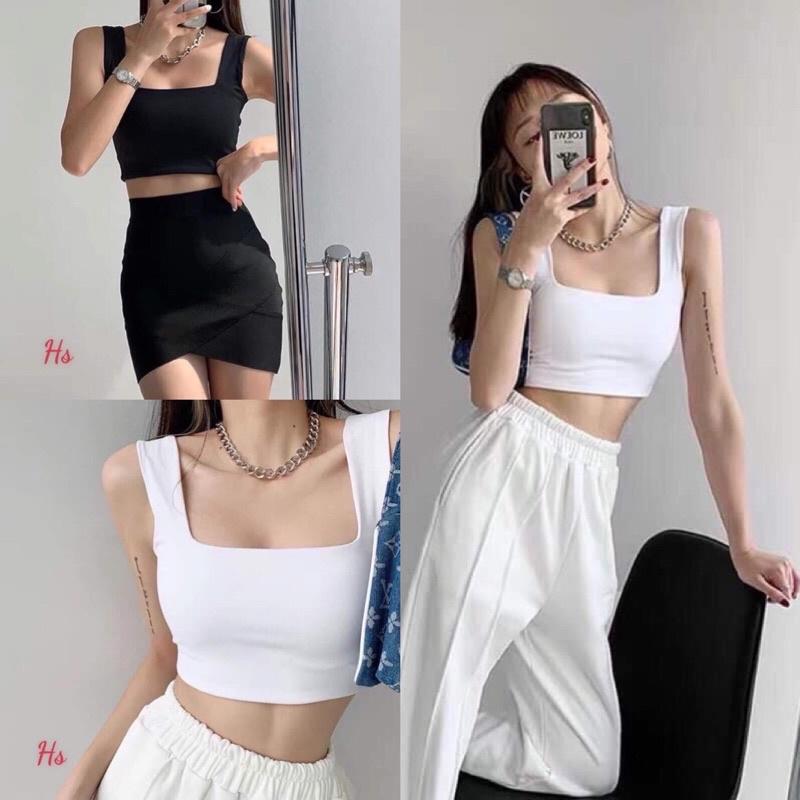 Áo Croptop Nữ Hai Dây Cổ Vuông So Hot Áo Crt Nữ Ba Lỗ Hai Màu Siêu Xinh