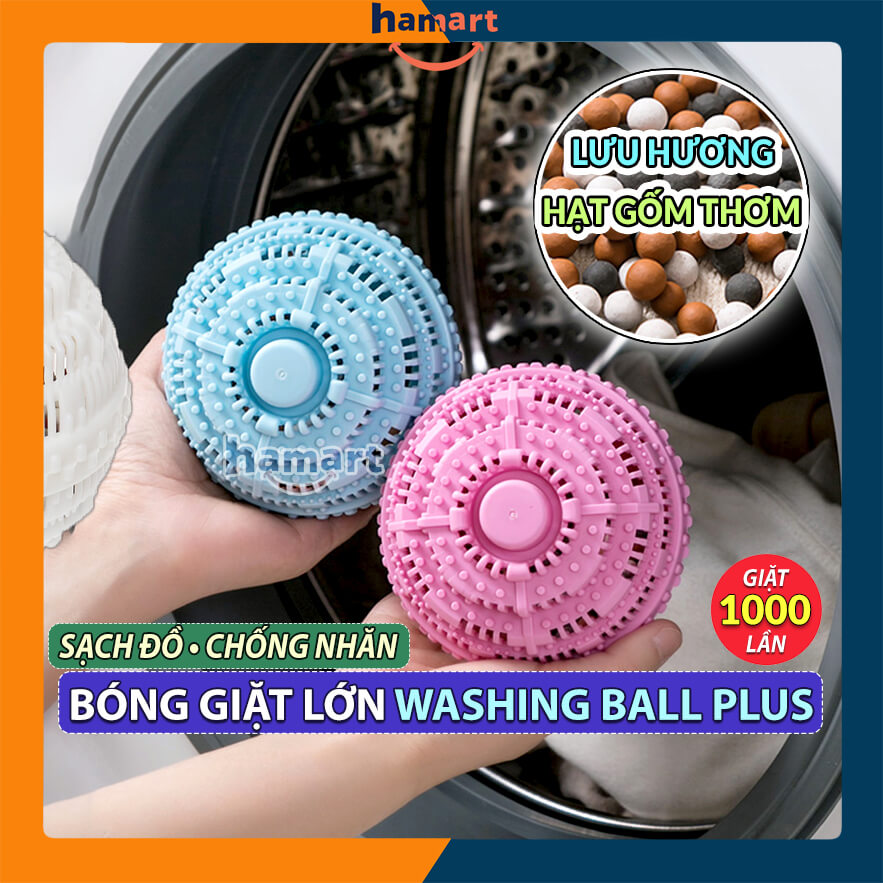 Bóng Giặt Sạch Quần Áo Chống Nhăn Lớn Washing Ball Plus Banh TPE Hạt Gốm Thơm 1000 Lần Giặt Đồ