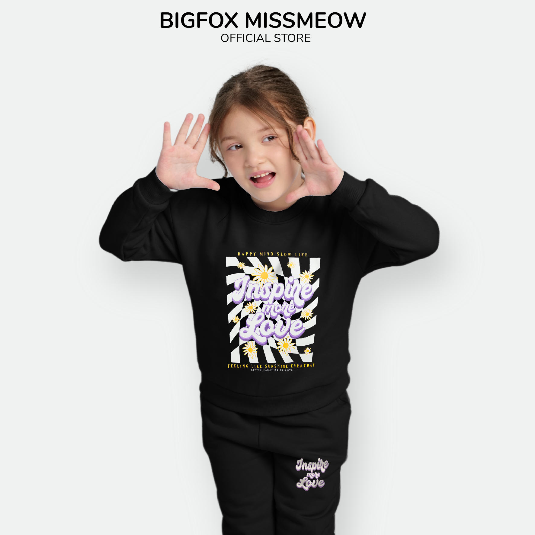 Quần áo thu đông cho bé gái Bigfox Miss Meow size đại, bộ nỉ bé gái in hoa cúc Inspire size trẻ em 12,13,14,15 tuổi
