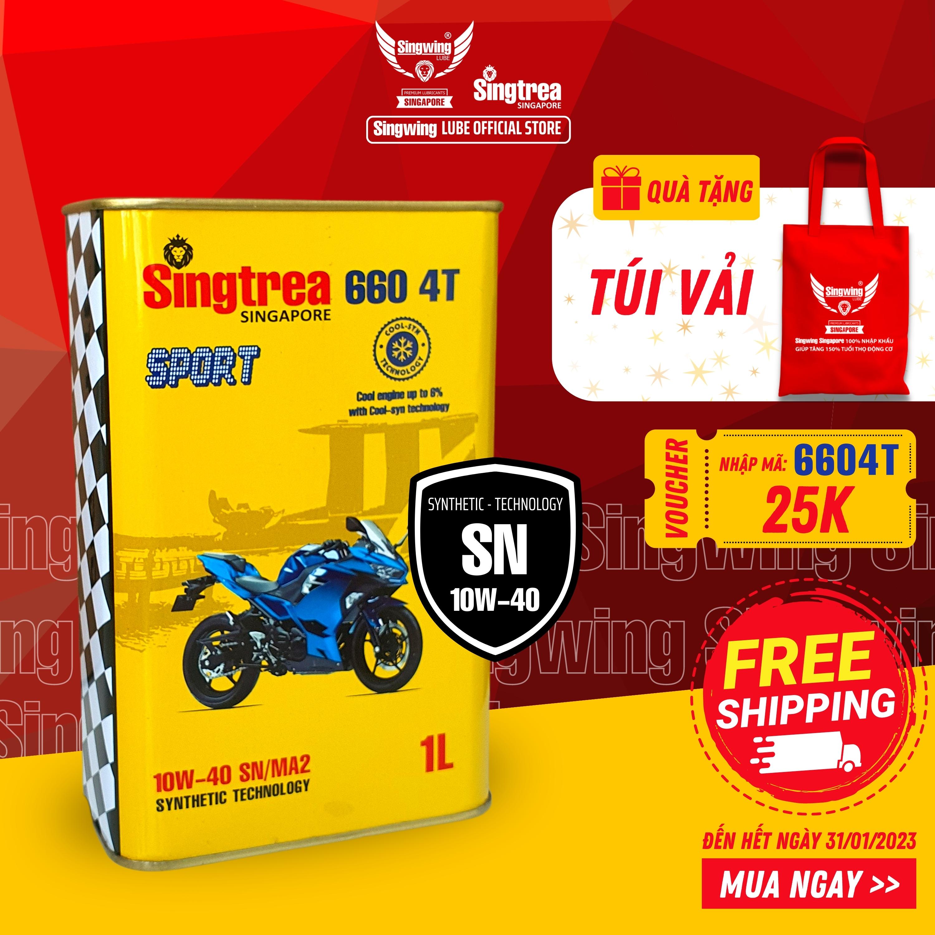 Dầu nhớt xe máy Singtrea 660 SPORT 4T 10W-40 SN/MA2 1L dành cho xe tay côn, phân khối lớn