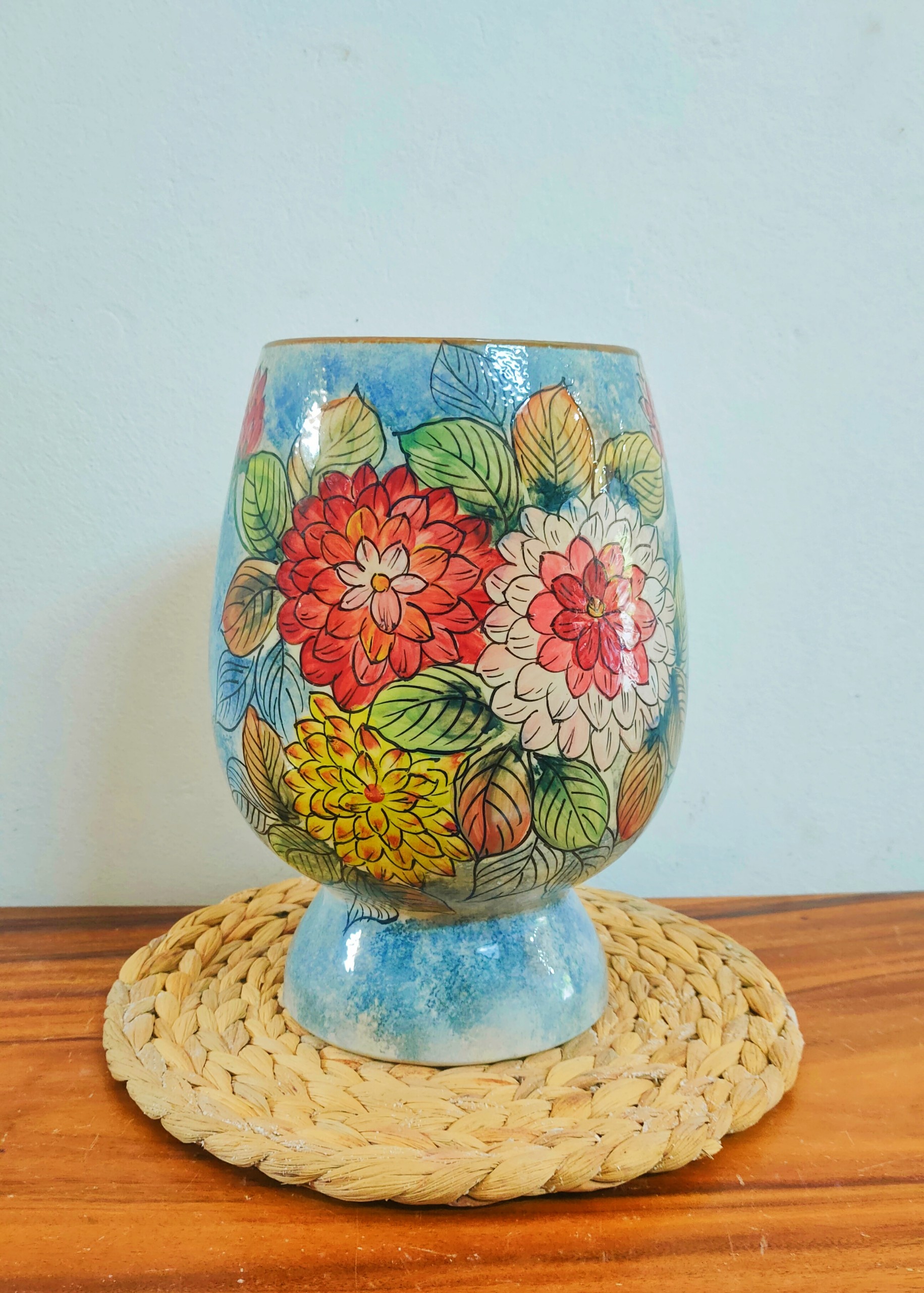 Lọ hoa gốm sứ Bát Tràng cao cấp dáng ly cao 28cm vẽ tay