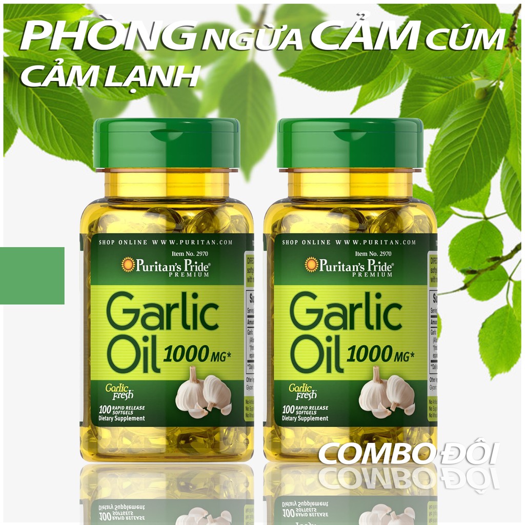 Combo 2 lọ Dầu tỏi phòng ngừa cảm cúm,tăng sức đề kháng Garlic Oil 1000mg Puritan's Pride