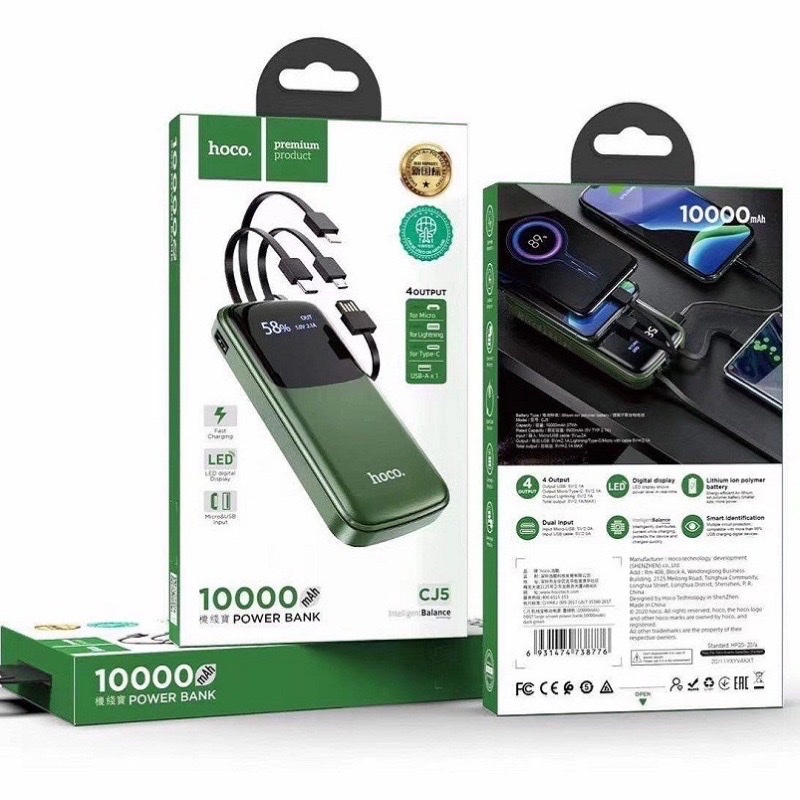 Pin sạc dự phòng đa năng 10.000 mAH Hoco CJ5 có 4 cáp sạc tiện lợi sạc được nhiều thiết bị