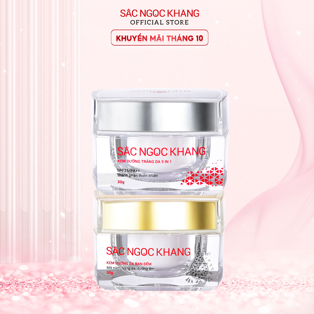 Bộ kem dưỡng ngày và đêm: Kem ban ngày 5 trong 1 (30ml) + Kem ban đêm (30g) giúp dưỡng ẩm, nâng tông, sáng da, làm mờ vết thâm, sạm, nám