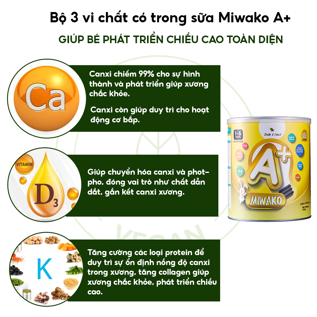 [Mua 6 Hộp Tặng 2 Hộp Vani 400g] Sữa Công Thức Hạt Thực Vật Hữu Cơ MIWAKO A+ Vị Vani 700gr x 6 Hộp - Miwako Việt Nam