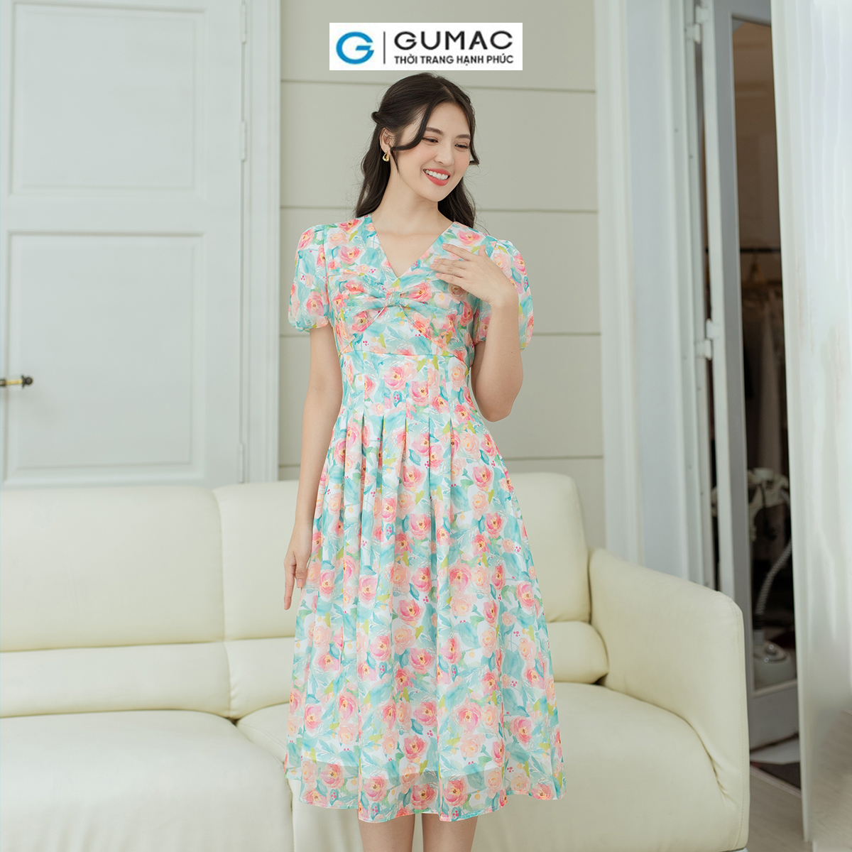 Đầm A chiết ly eo GUMAC DD08059